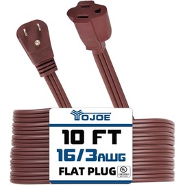 YOJOE Indoor Extension Cord, 3 Prong Grounded 13A Power Cord, 16 Gauge Heavy Duty 10 ft Brown Flat Plug Extension Cord for Home, Office, 16/3 SPT-3 UL Certified