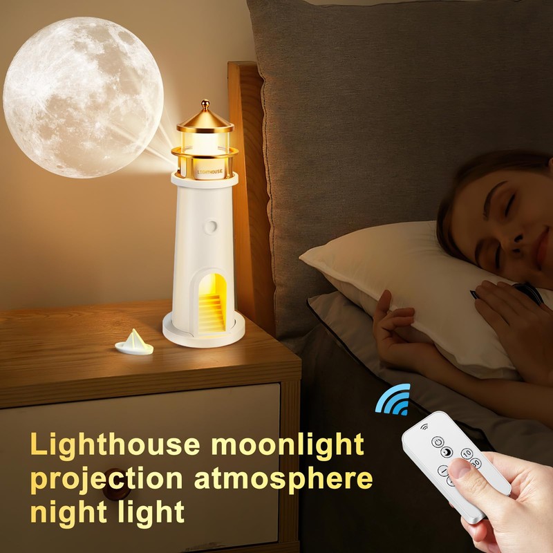 Light House with LED Light Moon Projection Lighthouse Decoration, Lighthouse