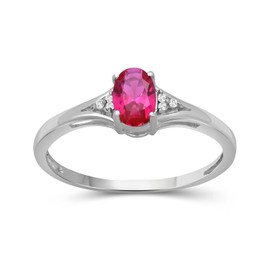 JEWELEXCESS Created Ruby Ring July Birthstone Jewelry – 0.45 Carat Created Ruby Sterling Silver Ring Jewelry with White Diamond Accent – Gemstone Rings with Hypoallergenic Sterling Silver Band