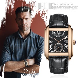 Men's Square Wristwatch, Leather Strap, Waterproof, Rome, Analog, Antique, Simple, Fashionable, Popular, Square Watch, Men's Accessories, Father's Day, Valentine's Day, Christmas Gift, rose gold-a