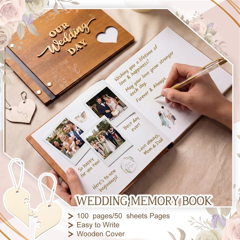 Rustic Wooden Wedding Guest Book Memory Book for Wedding Wooden