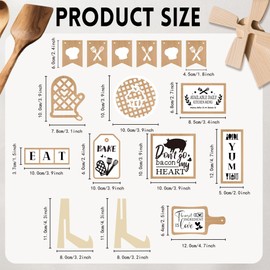 AHANDMAKER 14 Pieces Baking Theme Tiered Tray Decor, Cottage Kitchen Wooden Decorations Set, EAT Tiles Table Top Decor for Farmhouse Home Tabletop Centerpieces Decorations