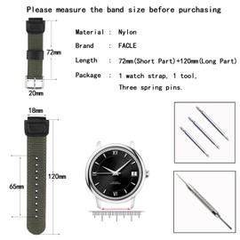 FACLE 18mm Nylon Watch strap Men's pin buckle compatible with Casio AE1200 1100 W-218H W-S210 SGW-300 400 F-108 MRW-200 AEQ-110 Outdoor Sports watch bands bracelet Wristband (Army green, 18mm)