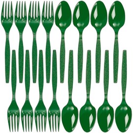 Green Fork & Spoon Plastic Cutlery Set (6") Pack of 16 - Disposable Tableware for Parties, Weddings, and Special Occasions