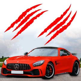 4 Pcs Monster Claw Scratch Marks Headlight Bumper Sticker, Stripes Scratch Decal Waterproof for Sports Cars SUV Pickup Truck (Red)