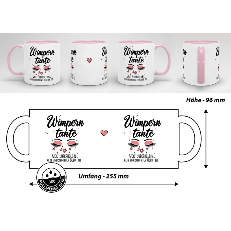 Berufe-Tasse Superheldin Wimperntante - Kaffee-Tasse mit Spruch/Arbeit/Job/Lustig/Geschenk-Idee - Innen &