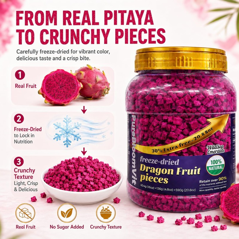 WildSap Emeralds Freeze Dried Dragon Fruit - 20.8 oz (590g)