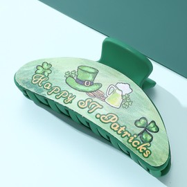 St. Patrick's Day Hair Clips Shamrock Hair Claw Clips Semicircle Claw Clips for Thick Thin Hair Cap Clover Green Matte Leather Hair Barrettes Strong Non-Slip Hair Accessories for Women and Girls