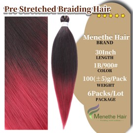 Braiding Hair Long Braid 30 Inch 6 Packs Braiding Hair Pre stretched,Professional Hair Extensions Ombre Black to Burgundy Hot Water Setting Synthetic Fiber Crochet Twist Braids(30Inch,1B/900#)