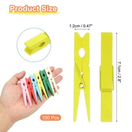 PATIKIL 2.8" Wooden Colored Clothes pins, 100 Pcs Colorful Wooden Clothes Clips Strong Grip Photo Clips for Pictures Hanging Clothes Photos Decorative Crafts, Yellow