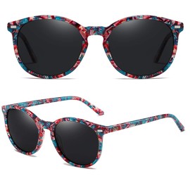 DUCO Classic Round Polarized UV400 Protection Vintage Shades Sunglasses for Women DC1230 (Colorful)