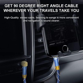 EMK 90 Degree Right Angle Aux Cable - [24K Gold-plated,Sound Quality] Audio Stereo Cable for Laptop, Tablets, MP3 players,Car/Home Aux Stereo, Speaker or More(3.5mm TRS Right Angle Blue, 8Ft/2.4M)