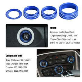 EBAIFUN Blue Control Knob Cover Radio Tune Audio Volume Air Conditioner AC Climate Twist Switch Button Aluminum Ring Decal Trim Compatible with Dodge Challenger/Charger/Chrysler 300 300s 2015-2021