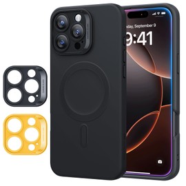 ESR ESR for iPhone16 Pro Max Case with MagSafe, Supports Magnetic Charging, Smooth & Slim Silicone Case, Shockproof, Full Screen and Camera Protection, Soft Microfiber Lining,Black