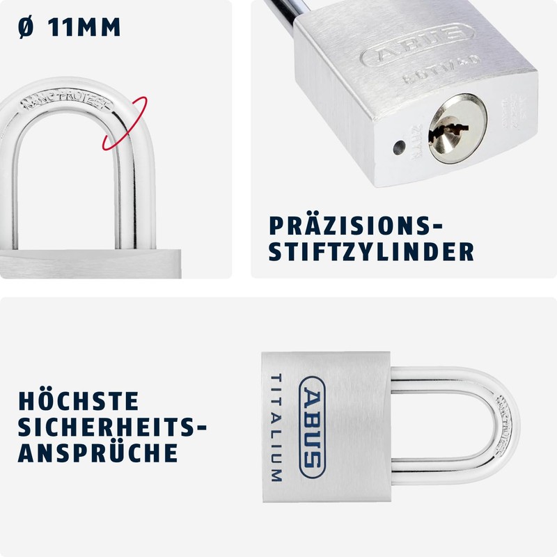 ABUS Mechanical 96TI/60 ka 7566 Titanium open shackle padlock –