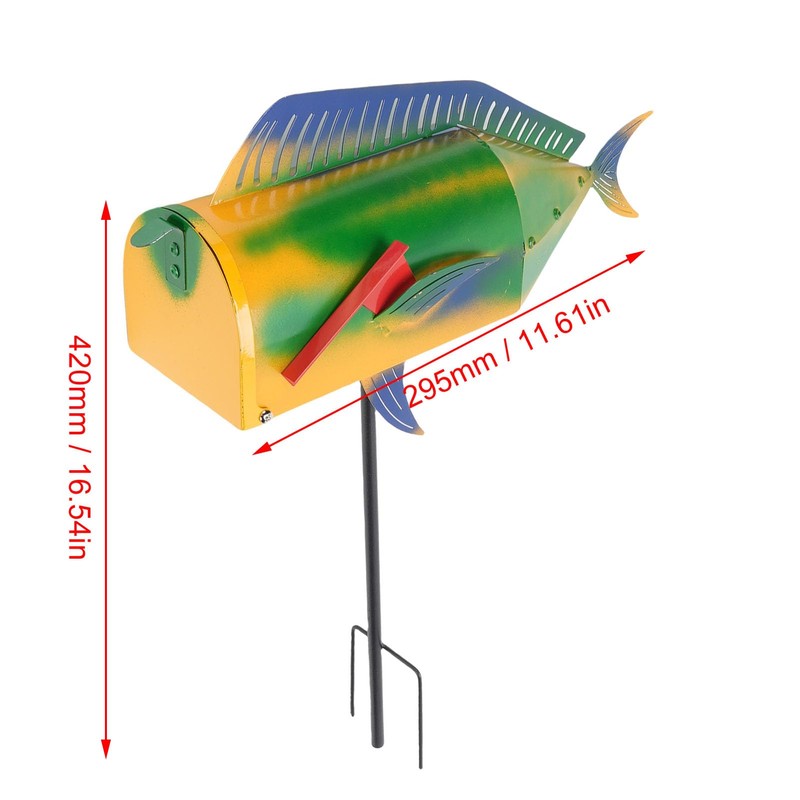 NOENNULL Largemouth Fish Mailbox Large Metal Mail Box Fish Shape
