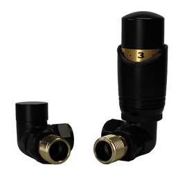 Matt Black Radiator Valves Set - Includes a Corner Thermostatic Radiator Valve (TRV) and Lockshield - Ideal for Vertical Radiators - Sidato Caldo