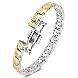 Feraco 5X Strength Magnetic Bracelets for Women, Stainless Steel Magnet Bracelet with Ultra Powerful 5000 Gauss Magnets, Upgraded Butterfly Clasp, Adjustable Jewelry Gift (Silver & Gold)
