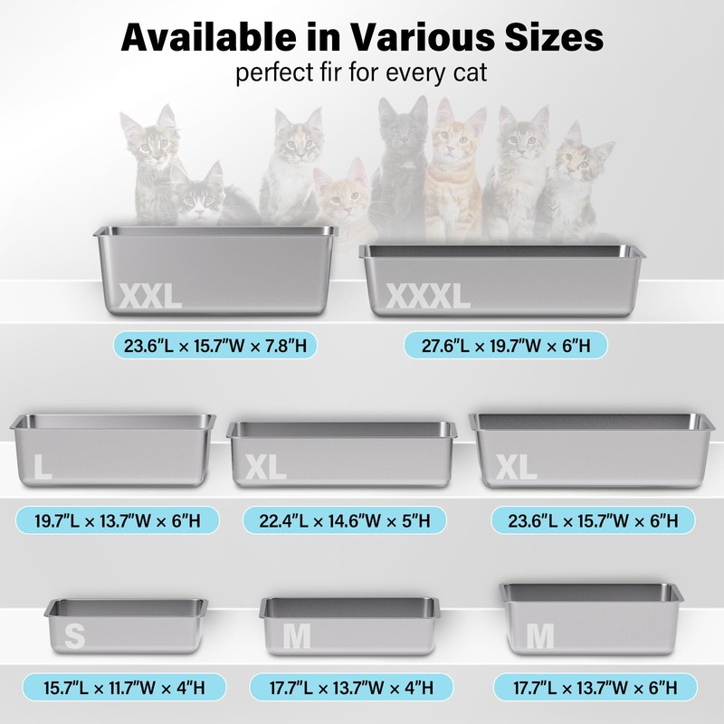 Stainless Steel Litter Box XL, 23.6" X 15.7" X 6"