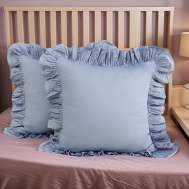 Lemfux Couch Pillow Covers Blue Ruffle Euro Pillow Shams,Set of 2, 24x24 Inch Cotton Decorative Pillowcases Shabby Chic Pillow Cases Pillow Cover Standard Size Coquette Pillow Covers