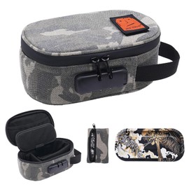 RYO TRUST Smell Proof Bag with Combination Lock, Odor Proof Bag with Metal Tray and Mini Pouch Pocket, Stash Box for Storage and Travel, Portable and Easy to Use, Camo
