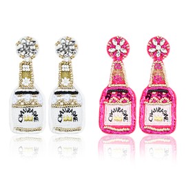 New Year Sparkling Earrings for Women,2025 Rhinestone Dangle Earrings Star Shaped Champagne Gold Sequined Earrings for Party elebration Wedding (2PCS Beads Champpagne)