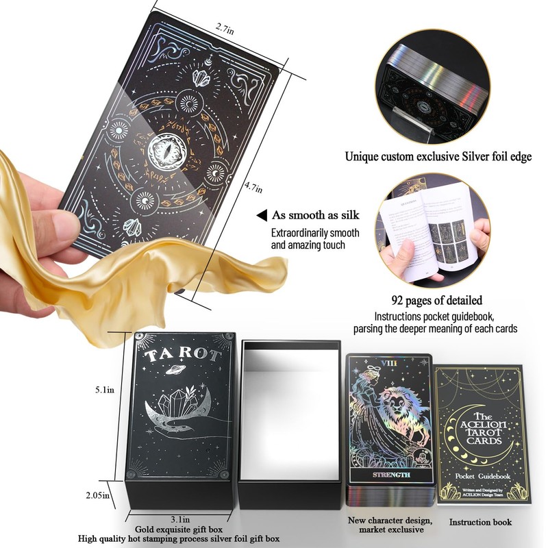 WJPC Silver Foil Edge Tarot Cards with Guide Book Set&Gift