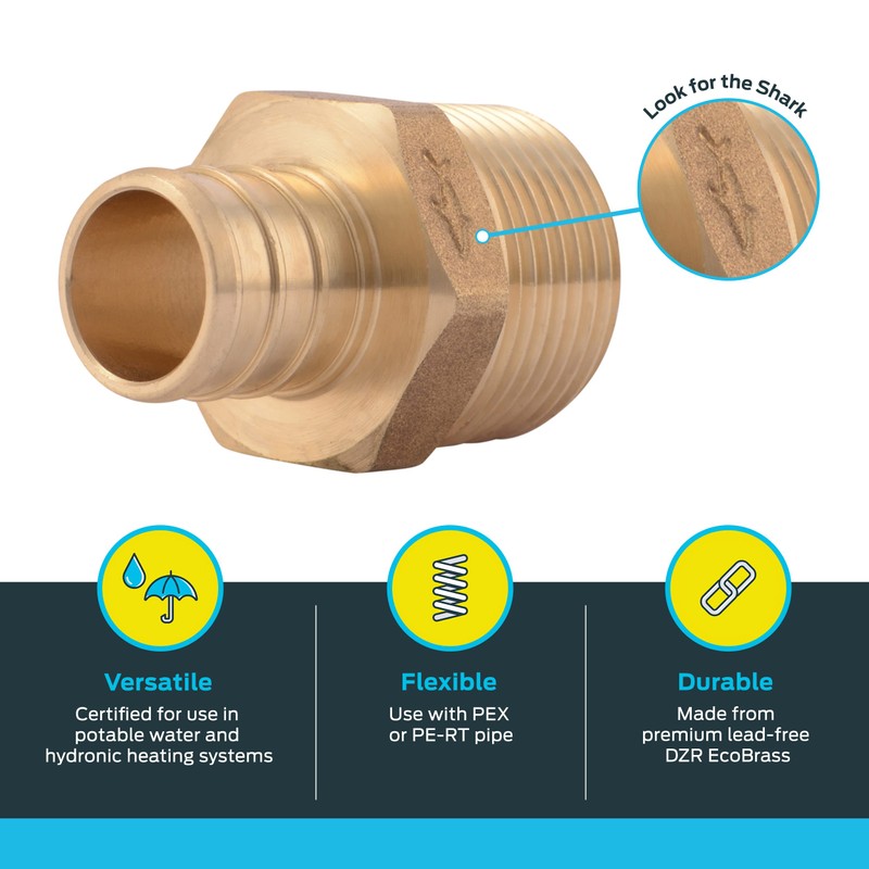 SharkBite 3/4 Inch Crimp MNPT Male Adapter, Brass Plumbing Fitting,
