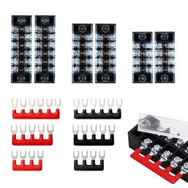 Terminal Blocks, Pack of 12, 600 V, 15 A, Set of Terminal Blocks, 2 Row Type, 4 Poles, 5 Poles, 6 Poles, 2 Color Insulated Crimp Terminals Set, Durable and Durable, Easy to Install (A Type)