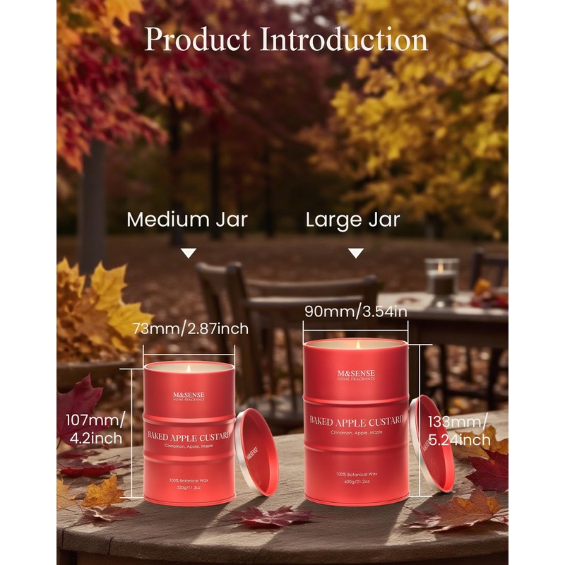 M&SENSE Baked Apple Scented Candles Large, Natural Soy Candles 21.2oz