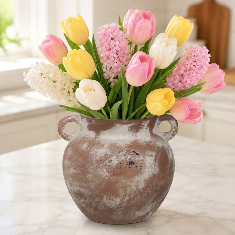 Ceramic Rustic Vase for Home Decor 6 Inch Round Pottery