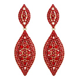 EVER FAITH Red Earrings Sparkly Crystal Drop Earrings for Women Teardrop Statement Dangle Pierced Earrings Costume Jewellery Gold-Tone