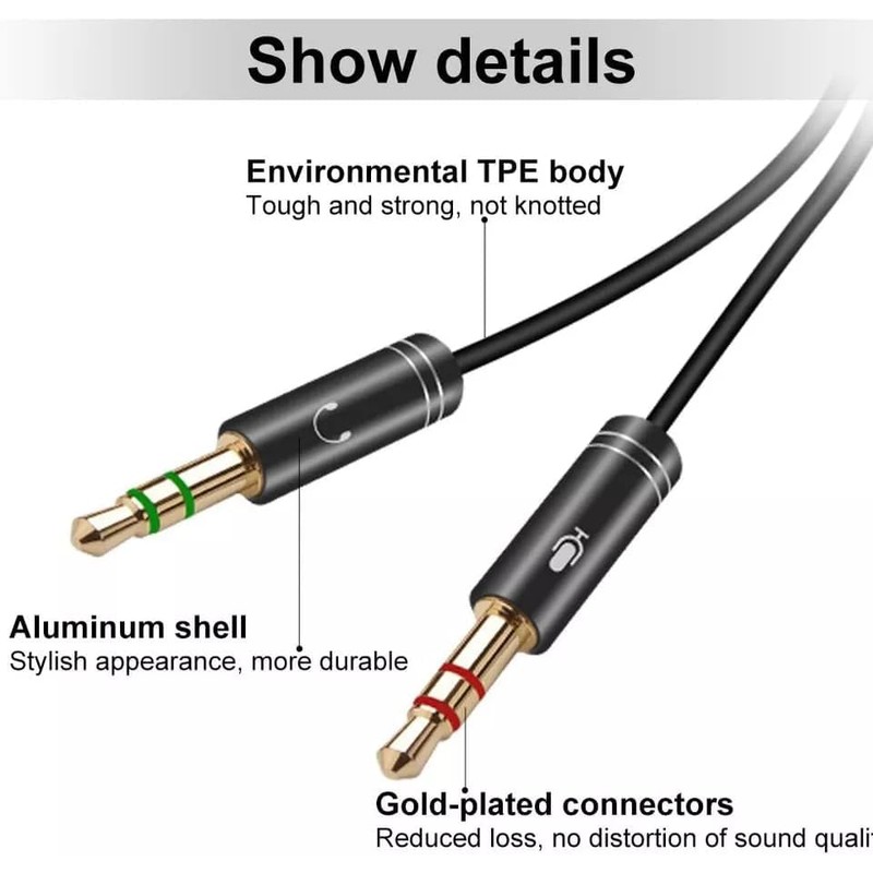 Headphone Mic Splitter 3.5mm Jack Audio Mic Braided Adapter Aux