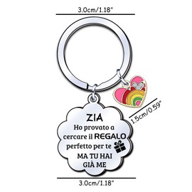 LUODAN Gift for Men and Women Keyring, Gift Mother Aunt Grandpa Sisters Dad Godfather Uncle Brother Godmother Keyring, Birthday Gift, Graduation Gift, Zia, L, silver