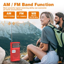 Goodes NOAA Weather Radio with Best Reception, AM FM Portable Radio with 2 AA Battery-Operated, Loud Speaker, Transistor Antenna, 3.5mm Headphone Jack, Perfect for Home, Outdoor, and Emergency Use-Red
