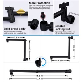 G-Promise 16 Inch Shower Head Extension Arm, Solid Brass Height & Angle Adjustable Extender, Rise or Lower Rainfall and Fixed Shower Head (Matte Black)