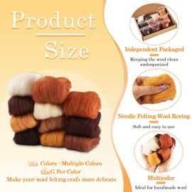 Beadthoven 11 Colors Felting Wool Roving Gradient Color Needle Felting Wool Roving Yarn Fiber for DIY Hand Spinning, Wet Felt, DIY Craft Brown 55G