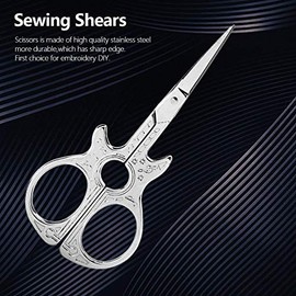 Oumefar Tijeras de bordado retro coloridas para tocador, tijeras de costura estilo antiguo Tijeras de bordar pequeñas forma de guitarra para obras de arte (plata) Otros productos