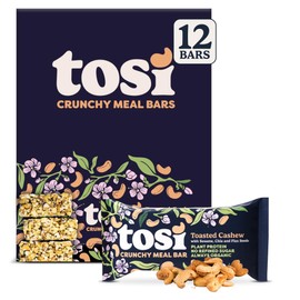 Tosi Meal Bars - Toasted Cashew, Crunchy Nut & Seed Vegan Snack Bars, 14g Plant Based Protein, Organic, Dairy, Soy & Gluten Free, Nutrient-Rich, Omega 3s, Flax and Chia Seeds, 2.4 oz, 12 Pack