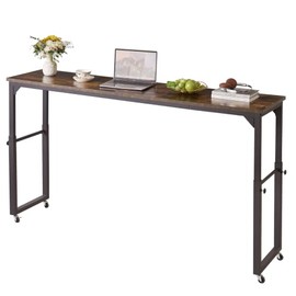 Aibiju Over Bed Desk with Wheels Adjustable Height, King Size Overbed Table, Overbed Laptop Desk, Rolling Table, Office, Rustic Brown YD-BT001H