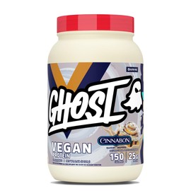 GHOST Proteína en polvo vegana V2, Cinnabon – Tubo de 2.5 libras, 0.88 oz de proteína – Mezcla de guisantes a base de plantas y calabaza orgánica con 