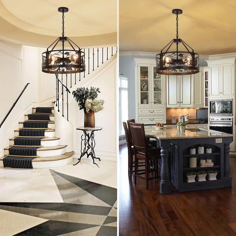 Monaxon Rustic Farmhouse Chandelier with Bear and Deer Design, 4-Light