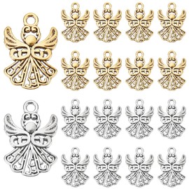 PH PandaHall 80pcs Angel Charm Guardian Angel Pendants Tibetan Style Spacer Beads for Bracelet Necklace Jewellery DIY Craft Making Gife Decor, Antique Golden/Antique Silver