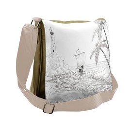 Ambesonne Beach Messenger Bag, Sketch with Boat Palms, Unisex Cross-body