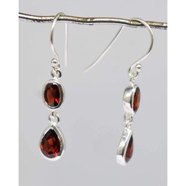 Natural Garnet Gemstone Dangle Earrings 925 Sterling Silver Meadows By crystal craft india Christmas Gifts for Women