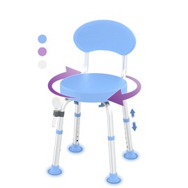 Swivel Shower Chair, 360° Non-Slip Shower Seat with Backrest for Elderly and Disabled, Height Adjustable Rotating Tub Bench for Seniors Bathroom Inside Shower with Compact Frame (Blue)