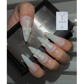 Cross Gothic Chrome Handmade Nail Tips - Ballerina / 십자가 고딕 크롬 수제네일팁 - 발레리나