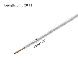 sourcing map 3mm (1/8 inch) Clear Vinyl Coated Wire Ropes, 6m /20ft Galvanized Steel Cable Wire Rope with 2PCS M3 Loop Sleeves for String Light Hanging, Deck Railing, Garden Wire