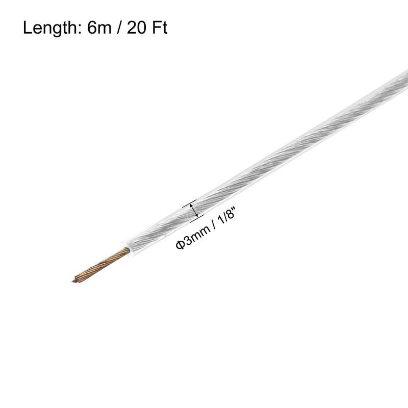 sourcing map 3mm (1/8 inch) Clear Vinyl Coated Wire Ropes,