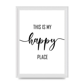 Lithobee - This Is My Happy Place - Printed Wall Art Design in Sizes A2, A3 & A4 Framed in a Stylish Quality Coloured Frame or Unframed (A4 White Ornate Frame)